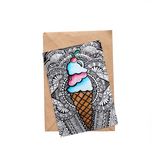 Postkarte Zentangle Eiswaffel