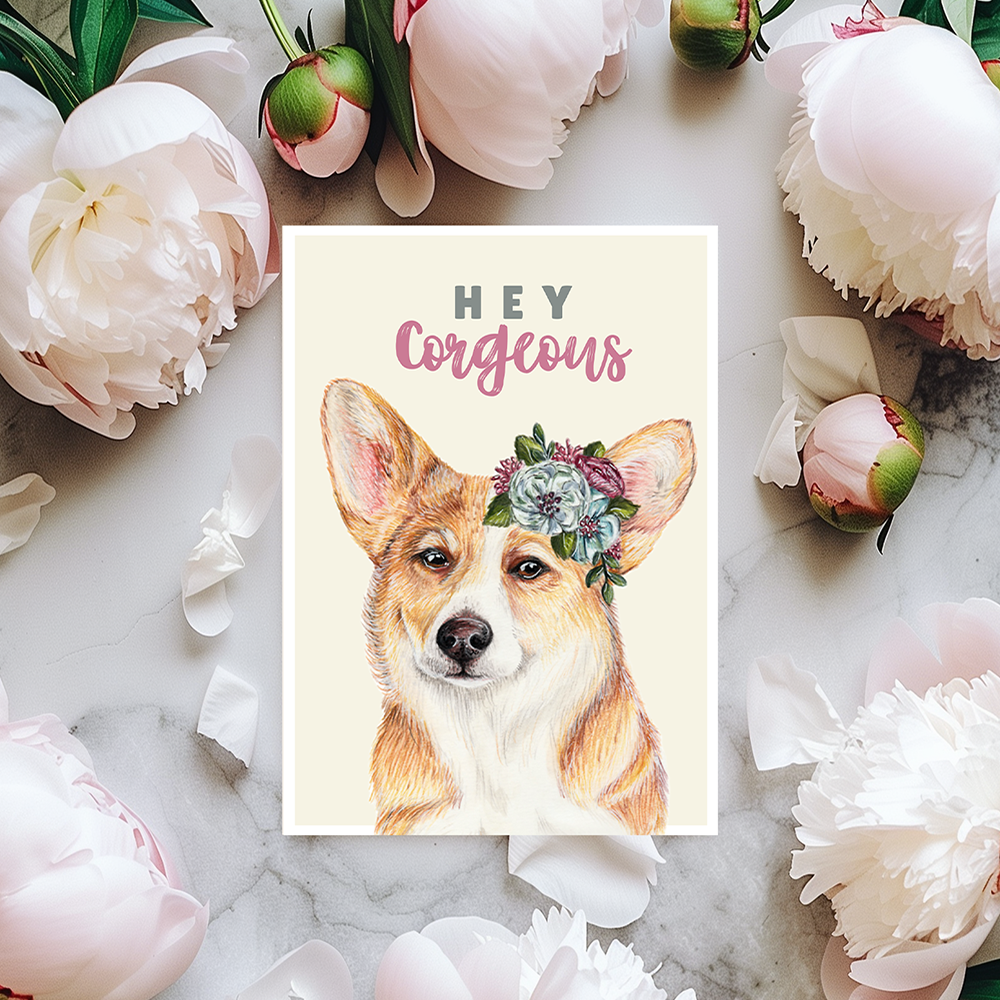 Postkarte Corgi "Hey Corgeous"