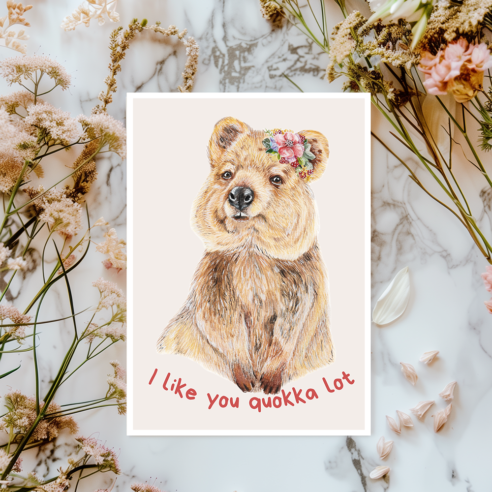 Postkarte Quokka "I like you quokka lot"