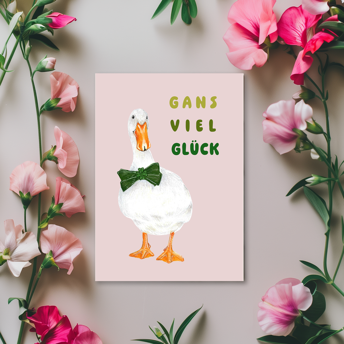 Postkarte Gans "Gans viel Glück"