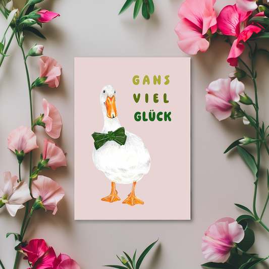 Postkarte Gans "Gans viel Glück"
